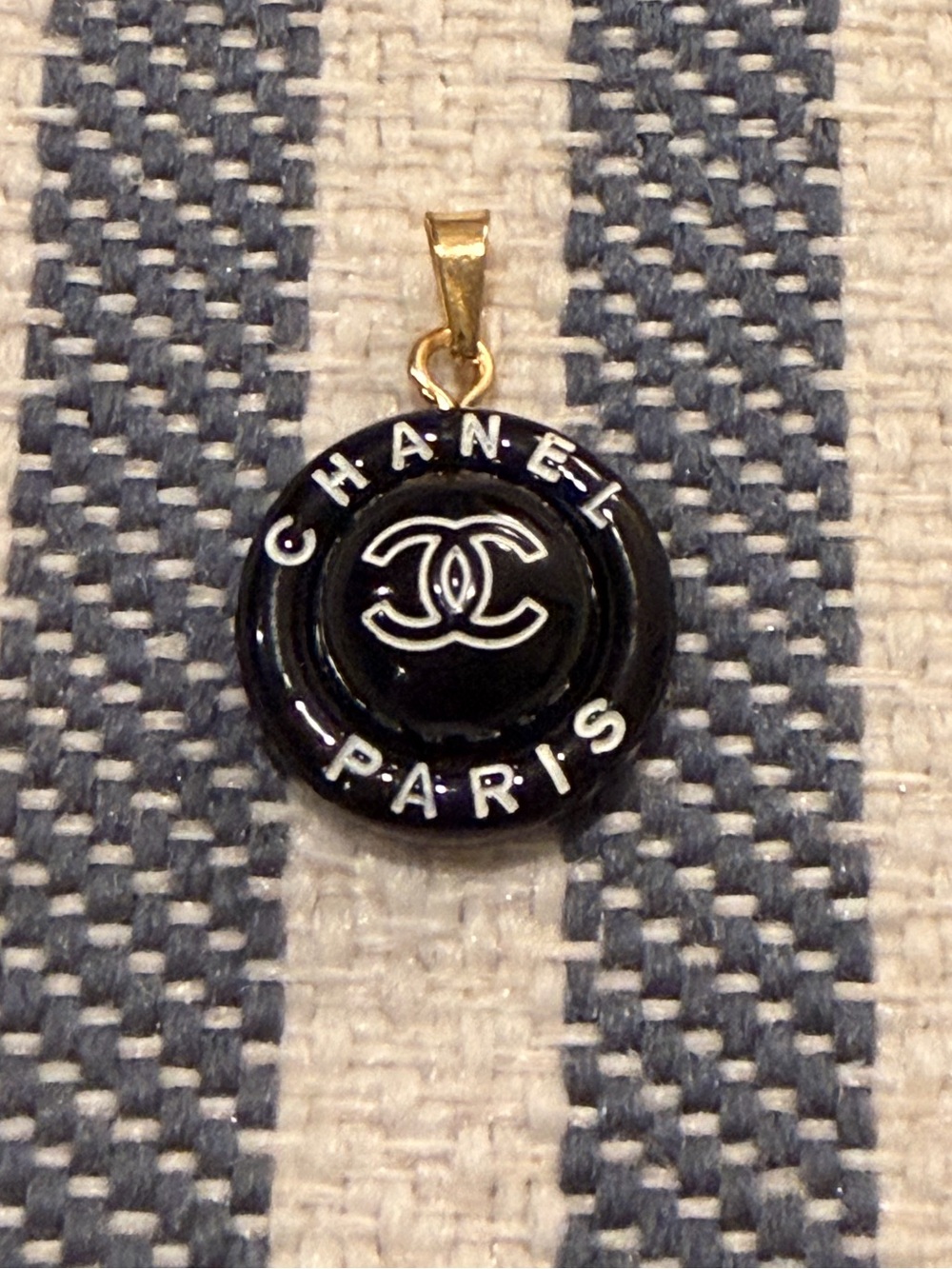 CHANEL Black Enamel CC Paris Button Pendant with Gold Bail 🖤
